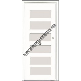 PUERTA DE ENTRADA CON PANELES CONTEMPORANEOS MECANIZADOS BLANCA CR-3100 DE 2100X960 MM.