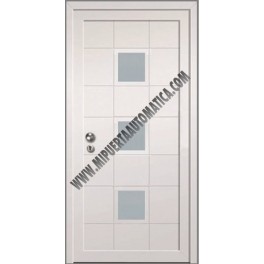 PUERTA DE CALLE CON PANELES CONTEMPORANEOS MECANIZADOS BLANCA CR-3300 DE 2100X960 MM.