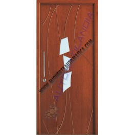 PUERTA DE ENTRADA CON PANELES CONTEMPORANEOS CON APLICAIONES DE ACERO INOXIDABLE BLANCA CR-3400 DE 2100X960 MM.