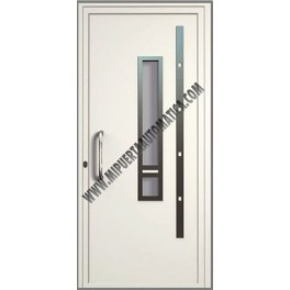 PUERTA DE ENTRADA CON PANELES CONTEMPORANEOS CON APLICAIONES DE ACERO INOXIDABLE BLANCA ST-102 DE 2100X960 MM.