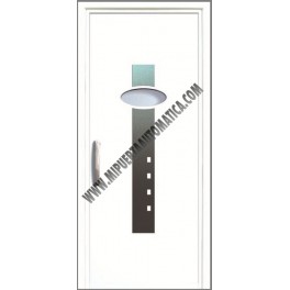 PUERTA DE CALLE CON PANELES CONTEMPORANEOS CON APLICAIONES DE ACERO INOXIDABLE BLANCA ST-201 DE 2100X960 MM.