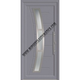 PUERTA DE CALLE CON PANELES CONTEMPORANEOS CON APLICAIONES DE ACERO INOXIDABLE BLANCA ST-3503