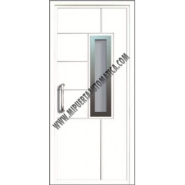 PUERTA DE ENTRADA CON PANELES CONTEMPORANEOS CON APLICACIONES DE ACERO INOXIDABLE BLANCA ST-3601