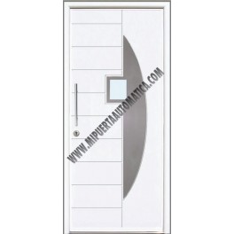 PUERTA DE CALLE CON PANELES CONTEMPORANEOS CON APLICACIONES DE ACERO INOXIDABLE BLANCA ST-4601